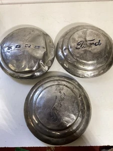 3-Vintage Ford Dog Dish Poverty Center Cap 8" Script Ford Hub Caps - Picture 1 of 8