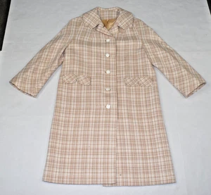 Vintage Coat Presentation Size S 60s Beige White Plaid Seamless Shoulder Made US - Picture 1 of 13