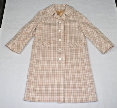 Vintage Coat Presentation Size S 60s Beige White Plaid Seamless Shoulder Made US - Image 1 of 4