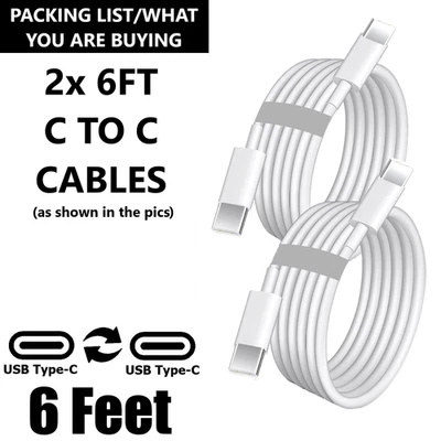 2 Pack C 6ft Fast Charger Cable USB White Black Cord For iPhone 15 16 17 Pro Max - Image 1 of 4