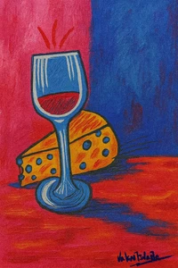 Limited Edition Canvas Print Valentinarte Wine and cheese still life Colorfull - Picture 1 of 4