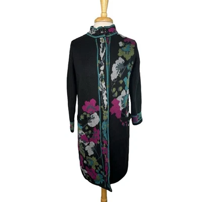 Suéter Abrigo Plumero J.JILL Negro Floral Talla XS Pequeño Tejido Pesado Mezcla de Algodón Foto 1 de 4