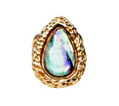 Anel de bronze dourado estilo antigo - Pedra Abalone - Tamanho 8 - Imagem 1 de 3