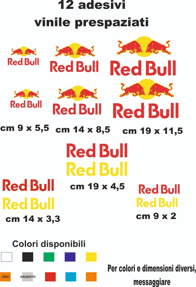 adesivi Red Bull vinile kit 12 pz  auto moto caschi - Immagine 1 di 1