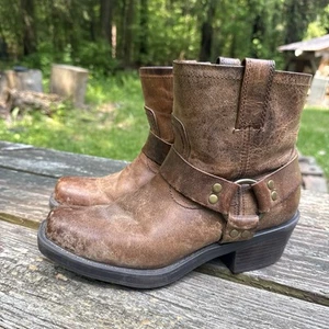 Cabela's Women's Brown Leather Harness Boots O-Ring Square Toe Biker Moto Sz 8M - Picture 1 of 9