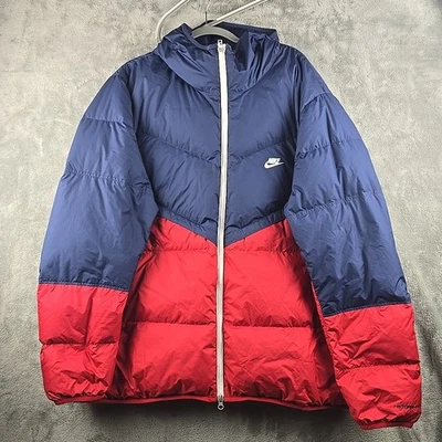 Nike Sportswesr Puffer Storm Fit Windrunner Jacket Mens Blue Red 2XL Down Hooded - Image 1 of 4
