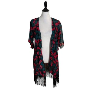 LulaRoe Seahorse Print Kimono Size S Open Front Fringe Trim Layering Sea Life - Picture 1 of 11