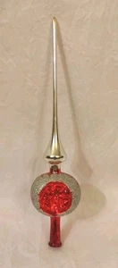 ALTE LAUSCHA GLAS REFLEKTOR CHRISTBAUMSPITZE * ROT + SILBER * L 27,5 CM * SCHÖN  - Bild 1 von 8