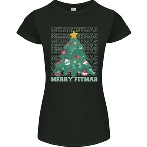 Fitness Merry Fitmas Christmas Tree Gym Womens Petite Cut T-Shirt - Picture 1 of 23