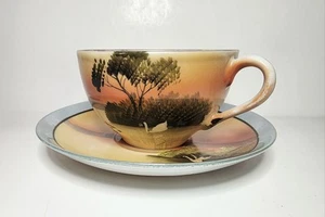 Vintage Takito TT Tea Cup and Saucer Swan In Lake Pattern Handpainted Japan - Picture 1 of 16