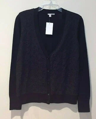 NWT Nordstrom Womens Halogen Black Lace Wool Cardigan Sweater Size L - Image 1 of 4
