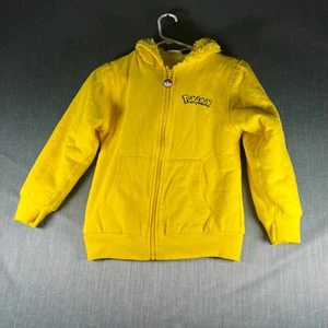 Pokemon Youth Hoodie Size 8 Yellow Printed Sherpa Lined Kangaroo Pocket Full Zip - Picture 1 of 12