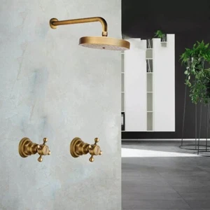 Grifo de ducha antiguo cabezal redondo montaje en pared 2 manijas mezclador válvula grifo frío y caliente - Imagen 1 de 7