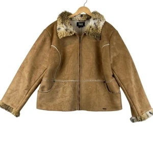 VTG Y2K l.e.i. Faux Suede Sherpa Jacket Faux Fur Trim Boho Western 3X Plus - Picture 1 of 11
