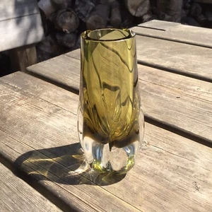 Small Vintage Floral Shaped Base Heavy Smoked Glass Vase 5” Tall AF - Picture 1 of 8
