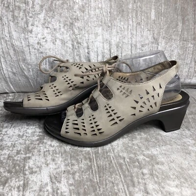 Womens Abeo bio system Laser Cut Taupe Lace-up Heeled Sandals Size 9 tan - Image 1 of 4