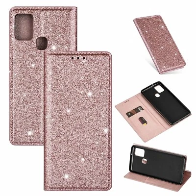 Custodia glitter flip card supporto magnetico per Samsung J7 J3 2017 J4 J6 J8 2018 - Immagine 1 di 4