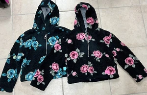 Justice Girls Sherpa Hoodie Floral Quarter Zip Pullover Size 12 Lot Of 2 - Picture 1 of 6