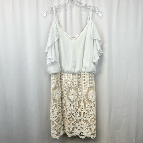 OFF WHITE Abito donna Francescas blusa bianco sporco stampa mista uncinetto con volant corto L