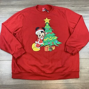 Disney Mickey Mouse Rundhals Sweatshirt Herren XL rot Weihnachten Weihnachtsbaum - Bild 1 von 13