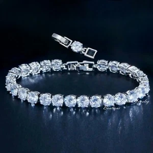 18k Platinum Filled 6m Round Stone Tennis Bracelet made w Swarovski Crystal 7.7” - Picture 1 of 4
