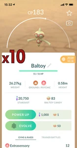 10x Baltoy Pokemon Bundle !! Good Chance of Lucky and Good IVs !! Go - Picture 1 of 1