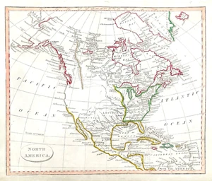 Landkarte Amerika von John C. Russell 1804 Kupferstich mit Farbe Original  - Bild 1 von 3