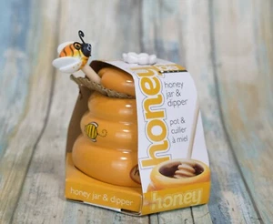 Mini Honey Pot Ceramic Jar & Wood Dipper Joie MSC Beehive with Bumble Bee - Picture 1 of 6