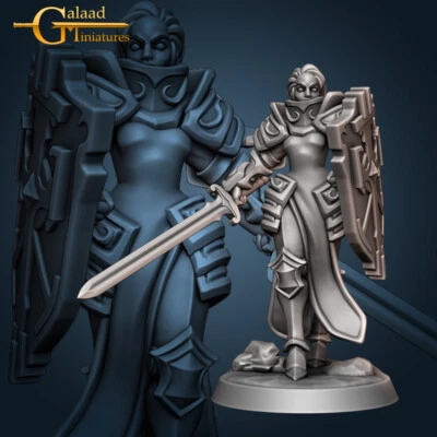 Combattente - Paladino eroe femminile con scudo - miniature di gala - fantasy D&D