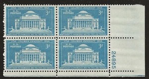 US Scott #1029, Plate Block #24895 1954 Columbia University FVF MNH Lower Right - Picture 1 of 1