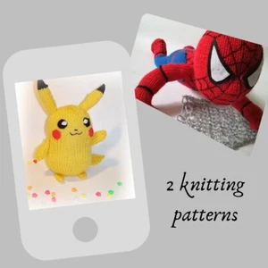 Knitting Patterns Pokemon Pikachu and Spiderman, 2 patterns for the price of one - Picture 1 of 16