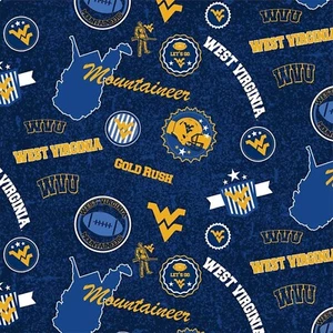 West Virginia Mountaineers College 43 in Wide 100% Cotton Fabric 15 Yard Bolt - Picture 1 of 1