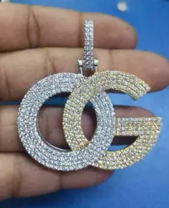 2ct Round Lab-Created Diamond Men OG Letter Charm Pendant 14K Two Tone Gold Over - Picture 1 of 3