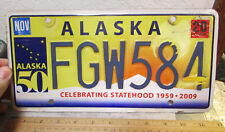 Alaska License Plate 1959-2009 Celebrating 50 yrs of statehood FGW 584 exp 2020