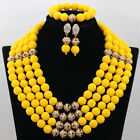 4 Layers Yellow Balls African Beads Bridal Wedding Jewellery Necklace Set