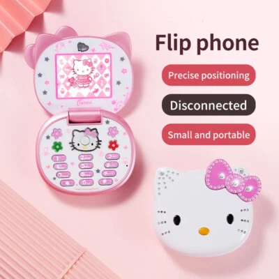 Unlocked HelloKitty Cute Girl Gift Mini Mobile Cell Phones Flip Cartoon Dual Sim - Image 1 of 4