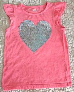 Crazy 8 Girls Coral Sleeveless T-shirt Top Heart of Silver Sequins Size M 7 8 - Picture 1 of 2