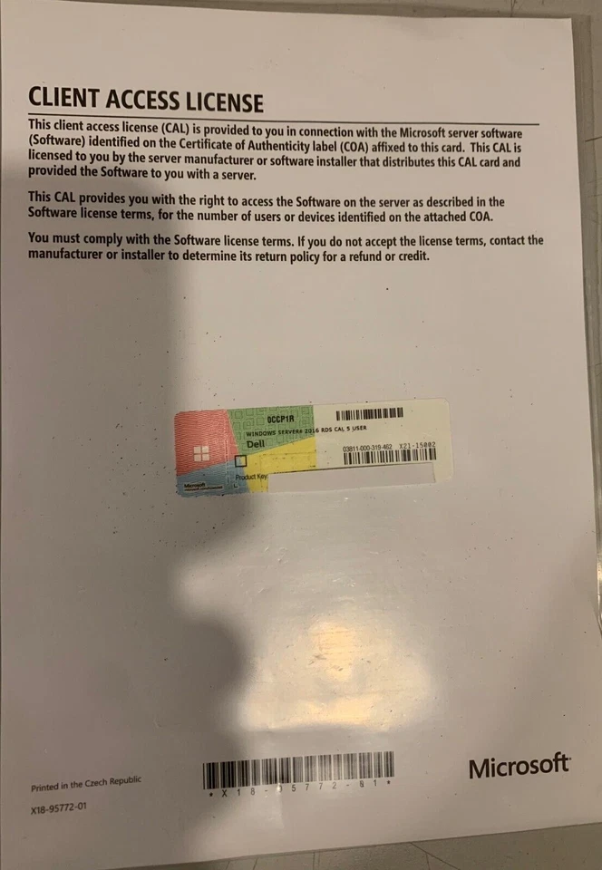 Microsoft 0CCP1R Windows Server 2016 RDS CAL 5 usuario Foto 1 de 1