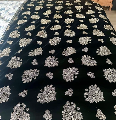 Vintage Black & Gold Velvet Floral Fabric Yooshin 3 Crown Superior Quality 3 yd - Image 1 of 4