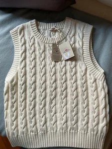 Chaleco Suéter Tejido con Cable Faherty Mujer S Algodón Orgánico Crema Minimalista - Imagen 1 de 7