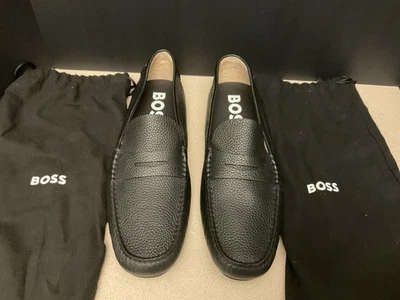 New! Mens Hugo Boss Grained Black Leather Driving Moccasins. Size US 12. Nice!!! - Image 1 of 4