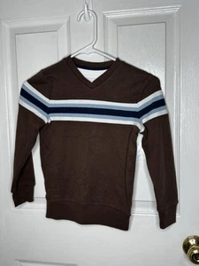 Sonoma Stripe Sweater Boys Size 7 Brown V-Neck Long Sleeve Pullover - Picture 1 of 4