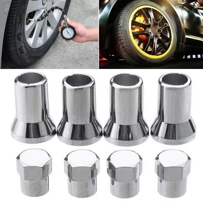 Car Tyre Valve Stem Hex Cap Stem Cap Tire Valve Sleeves Chrome Sleeve Cover 4pcs - Image 1 of 4