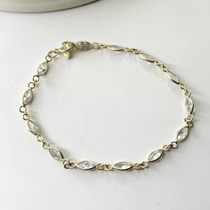 Brazalete Tenis Cadena .925 Oro Vermeil Vintage Vidrio Transparente Marqués ATI Tailandia - Imagen 1 de 24