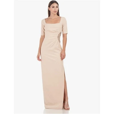 JS Collections Ashley Draped Column Gown Women's 12 Champagne Maxi NWT - Image 1 of 4