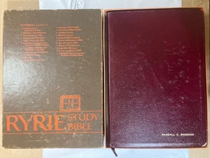 VINTAGE RYRIE STUDY BIBLE RED LETTER MAROON LEATHER COVERS NIV MOODY PRESS EXC! - Picture 1 of 4