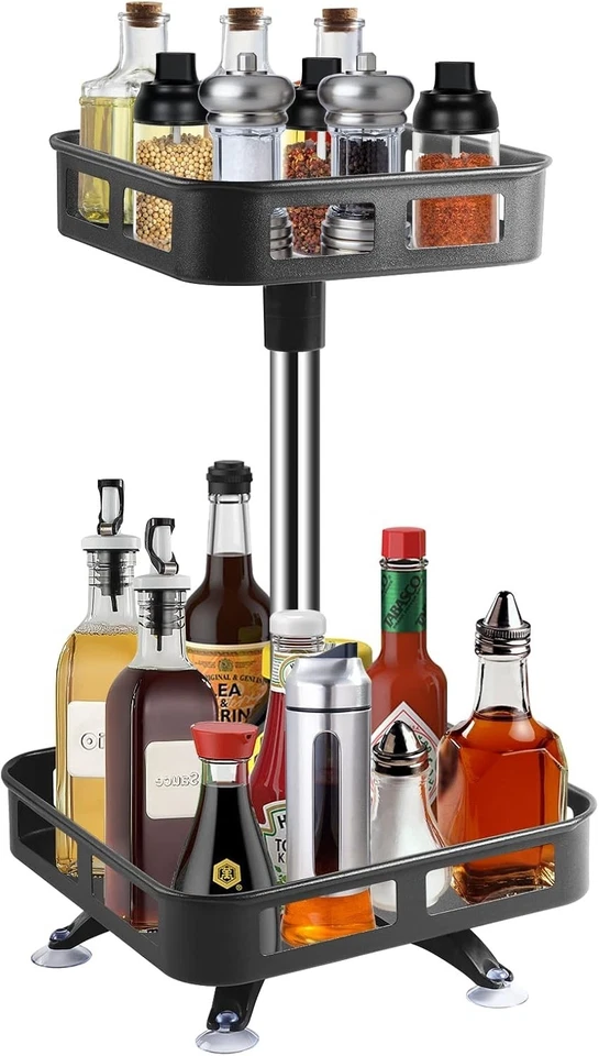 Kitchen Organizer 2 Tier Lazy Susan Turntable 360 Rotating Spice Rack Black - Image 1 of 4