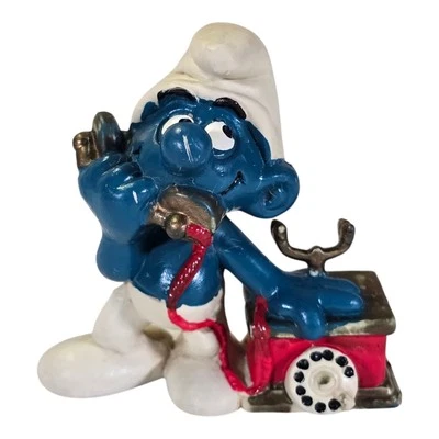 Los Pitufos 20062 Teléfono Pitufo Teléfono Figura De Colección Años 80 Juguete PVC Estatuilla Peyo Foto 1 de 4