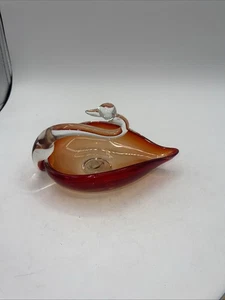 Hand Blown Crystal Art Glass Orange Swan Bird Dish Murano Style 6.5” - Picture 1 of 9
