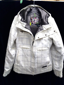 BURTON DryRide hooded jacket, ladies L, white check. DS07